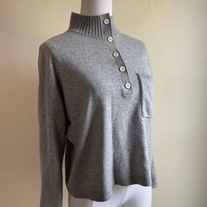 Everlane Button High Neck Gray Recycled Cashmere Sweater